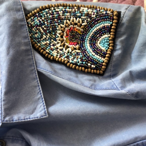 Mango Button Down Shirt BEADED EPAULETTE Shoulders - Picture 6 of 6